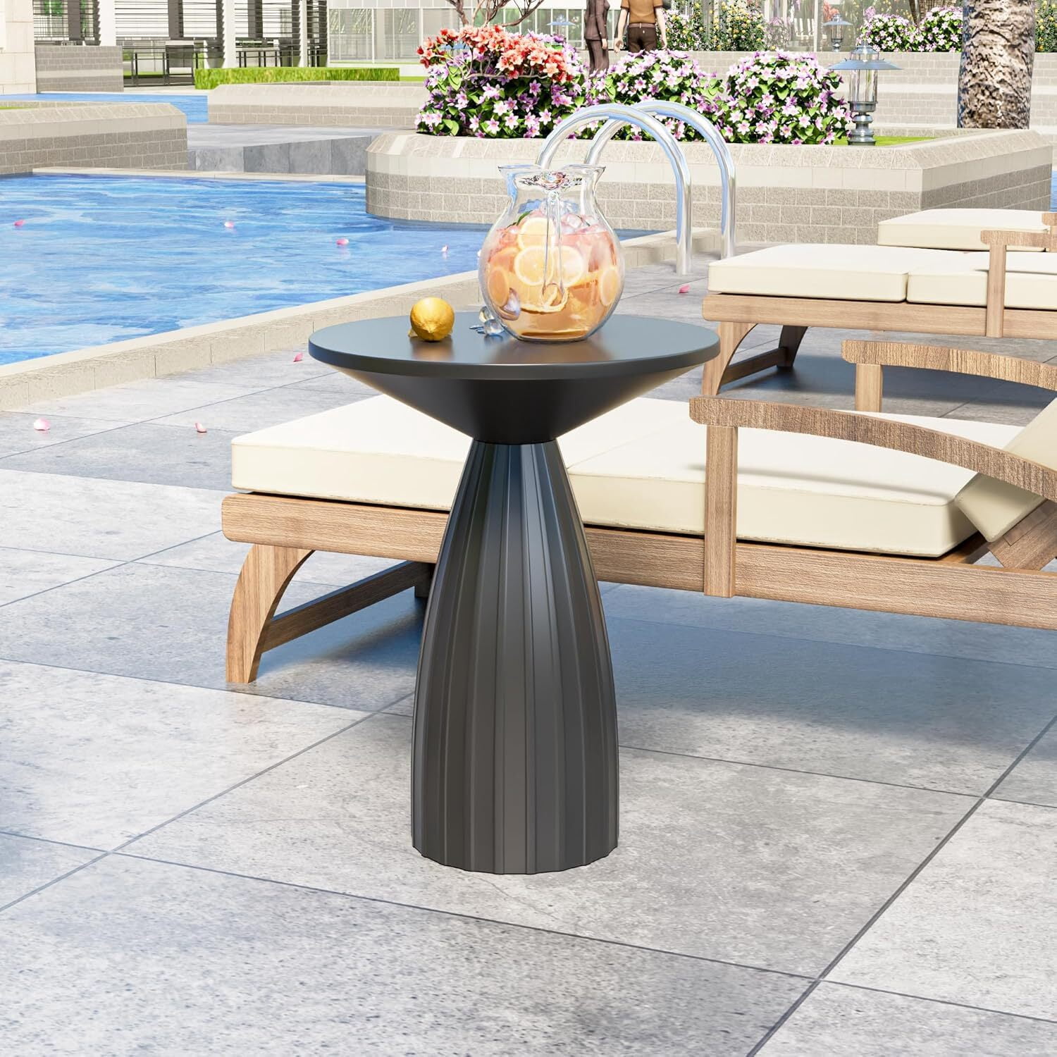 Pedestal Drink Table, Small Round Martini Table, Metal End Table for Small Space, Living Room, Black