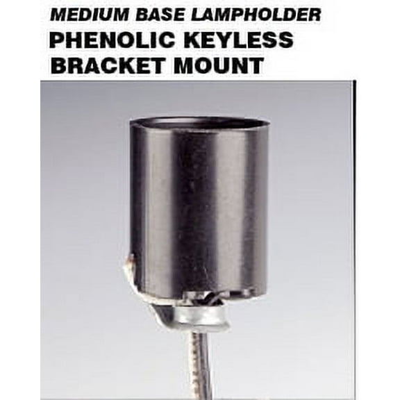 Leviton 2052-8 Keyless Lampholder Incandescent Medium Base Bracket Mount Type A-1 Bracket 6-Inch 18-AWM TEW Wire Leads - Black