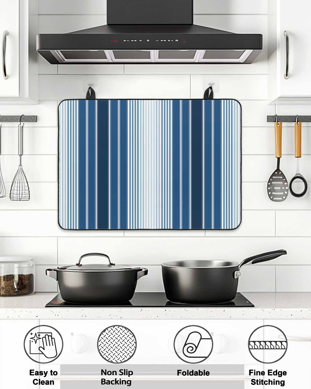 Stove Top Covers for Electric Stove, Navy Blue Ombre Stripe Glass Stovetop Cover Protector, Farmhouse Simple Striped Induction Cooktop Protector Oven Mat for Kitchen Countertop 24"x21"