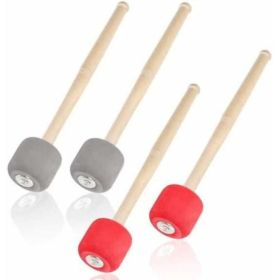 4 Pack Bass Drum Mallets, 13 Inch Percussion Sticks, Anti-Slip Soft Rubber Marching Drum Mallets with Wood Handle, Instrument Band Accessory for Drums Snare Drums