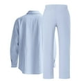 thumbnail image 3 of Yievot Men's Linen Beach Outfit 2 Piece Casual Button Down Shirts Long Sleeve Loose Shirts and Pants Vacation Sets for Men, 3 of 8