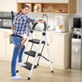thumbnail image 2 of Limorve Step Ladder, 3 Step Ladder Folding Step Stool, Multi-Purpose Collapsible Ladder for Home or RV Outdoor Work, Heavy Duty 330 lbs Load (White, Red), 2 of 7