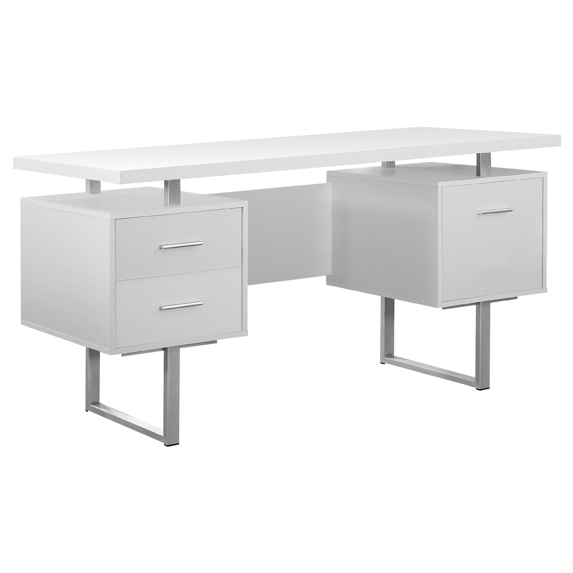 60" White and Silver Contemporary UShaped Computer Desk