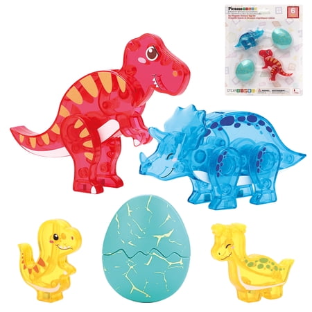 PicassoTiles Magnetic Tile Dinosaur Egg Set, 4 Dino Figures with 2 Hatchable Eggs, STEM Building Construction Toys, Magnet Tile Accessories, Pretend Play Learning Toys for Kids Ages 3+