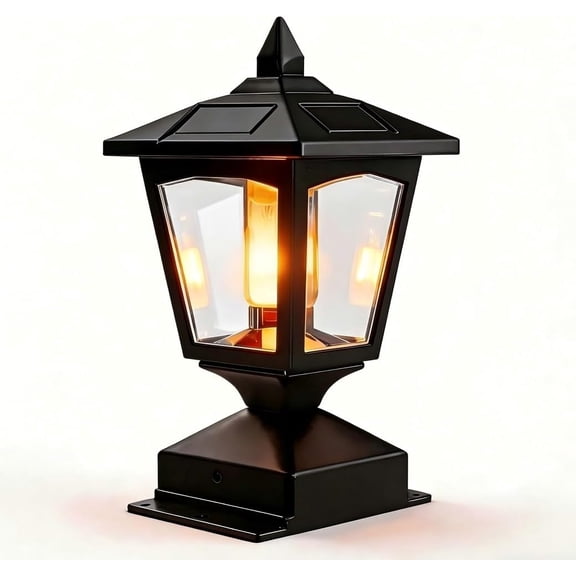 4X4 5X5 6X6 Solar Powered Post Cap Light, Outdoor Lantern, Black, Warm Flame Effect, Garden Fence Pillar Lamp