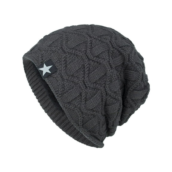 LONKITO Mens Hats Winter Knitted Woolen Hats Velvet Fleece Warm Five Pointed Star Cap