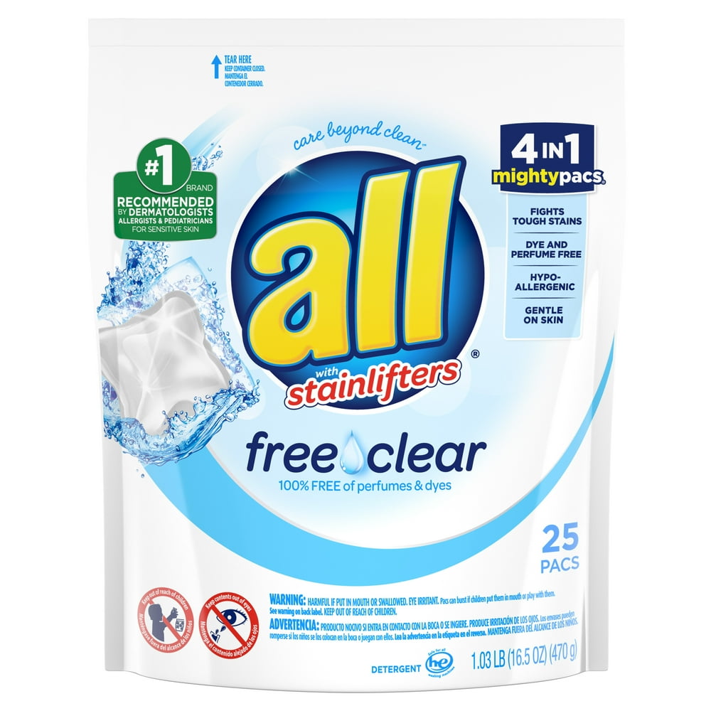 all Mighty Pacs Laundry Detergent Pacs, 25 Count, Free Clear for