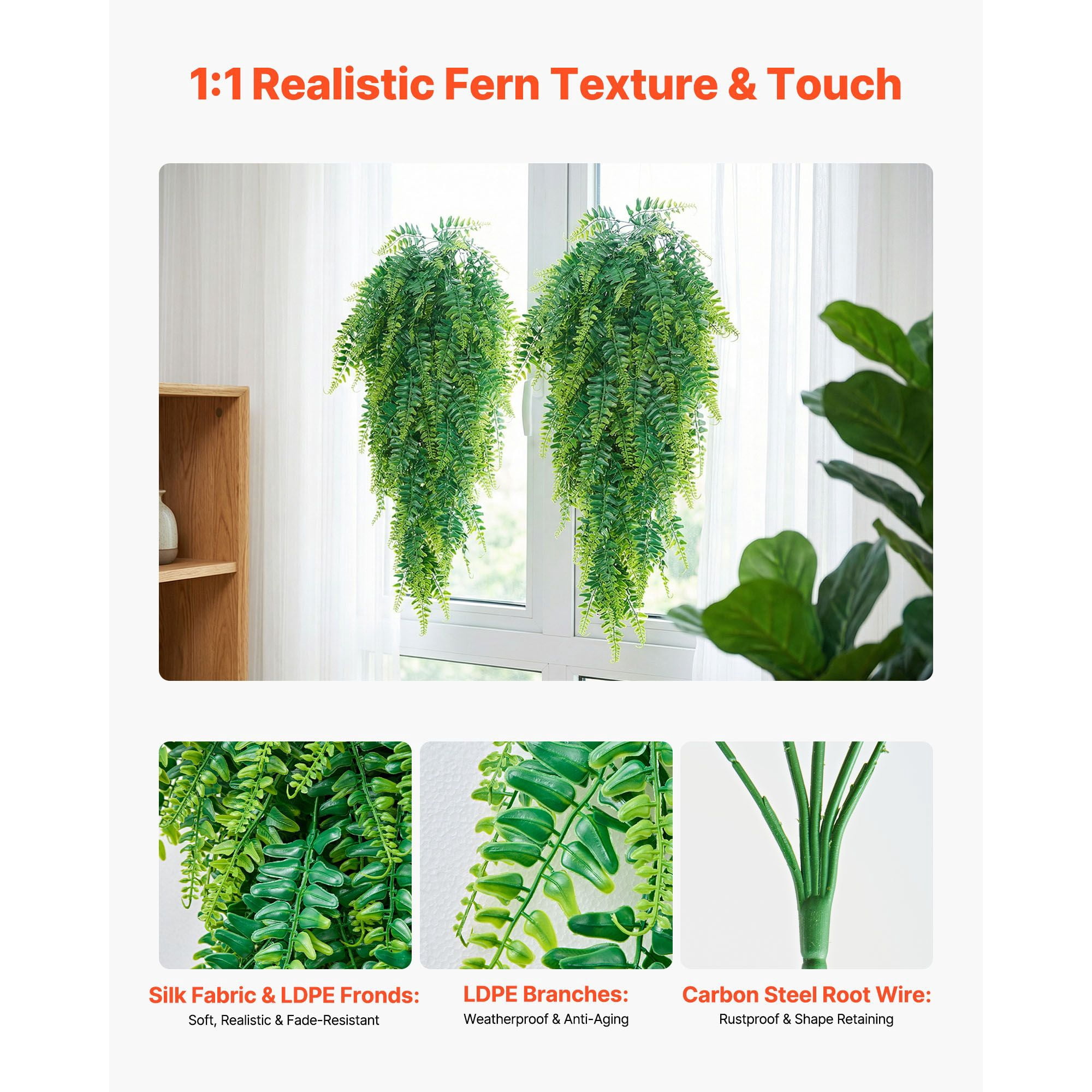 Artificial Fern 12-Pack 4x32 Inch Lifelike Silk and PE Plant Dense Foliage Weather-Proof LDPE Branches Low Maintenance for Indoor Outdoor Decor
