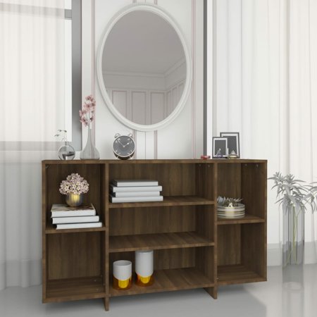 moobody Sideboard with 4 Storage Shelves Engineered Wood Side Cabinet Brown Oak for Living Room  Bathroom  Home Furniture 47.2 x 11.8 x 29.5 Inches (L x W x H)