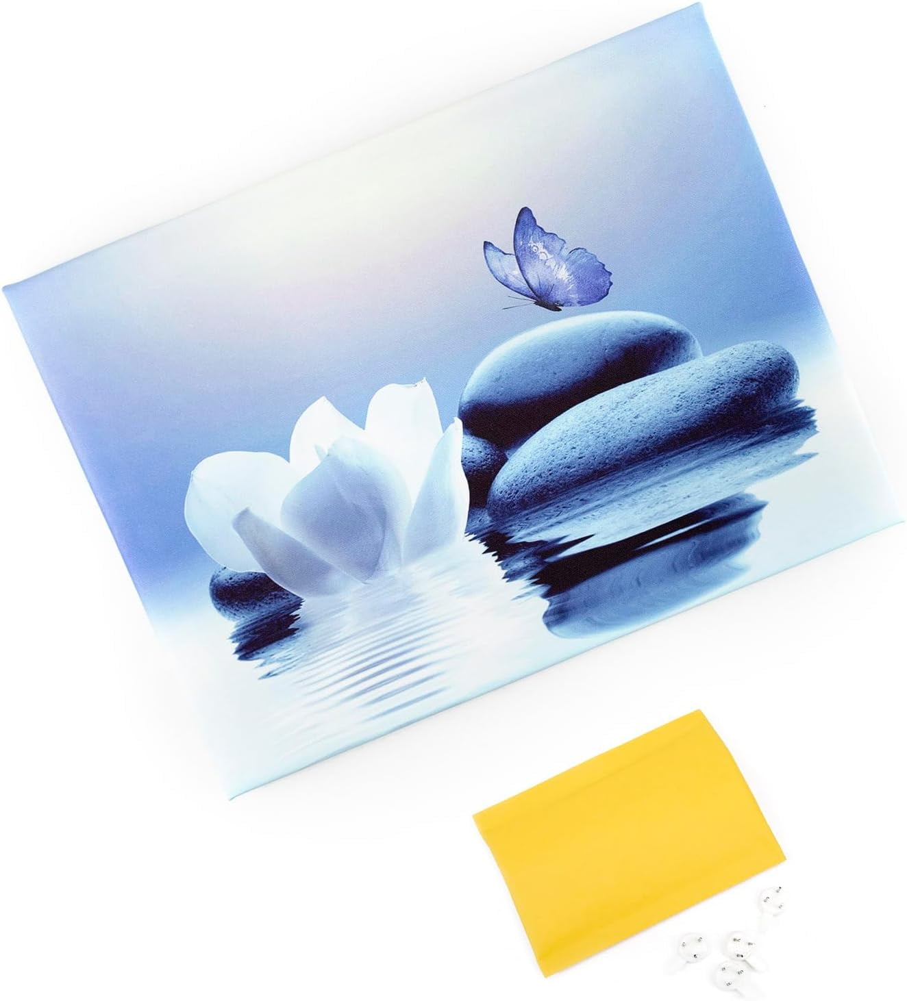 XUEHUAPIAOPIAO Zen Stone Flower and Butterfly on Lake Wall Art 16" x 12" Framed Canvas Prints