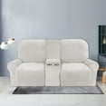 thumbnail image 5 of LiveGo 2 Seater Velvet Recliner Sofa Slipcover with Cup Holders, Stretch Loveseat Recliner Sofa Cover with Console Slate, Slipcover Protector for Living Room, 5 of 12