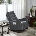 thumbnail image 2 of Upholstered Rocking Sofa Chair with High Tufted Back and Arm, Accent Cushion Glider Chair with Pocket, Lazy Sofa Chair with Wood Base for Balcony Nursery Bedroom, Antique Gray, 2 of 9