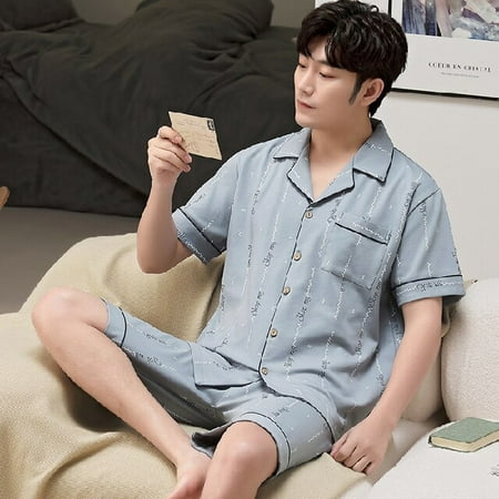 

PIKADINGNIS Men Pyjamas Set 3XL 4XL 5XL Short Sleeve Casual Home Wear Spring Summer Button Cotton Father Pajama Sets Leisure Sleepwear Set