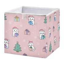 Foldable Fabric Storage Bin Home Cubes Clothing Organizer Bins Large Collapsible Box Basket for Home Organizer Cat Holding Christmas Gifts