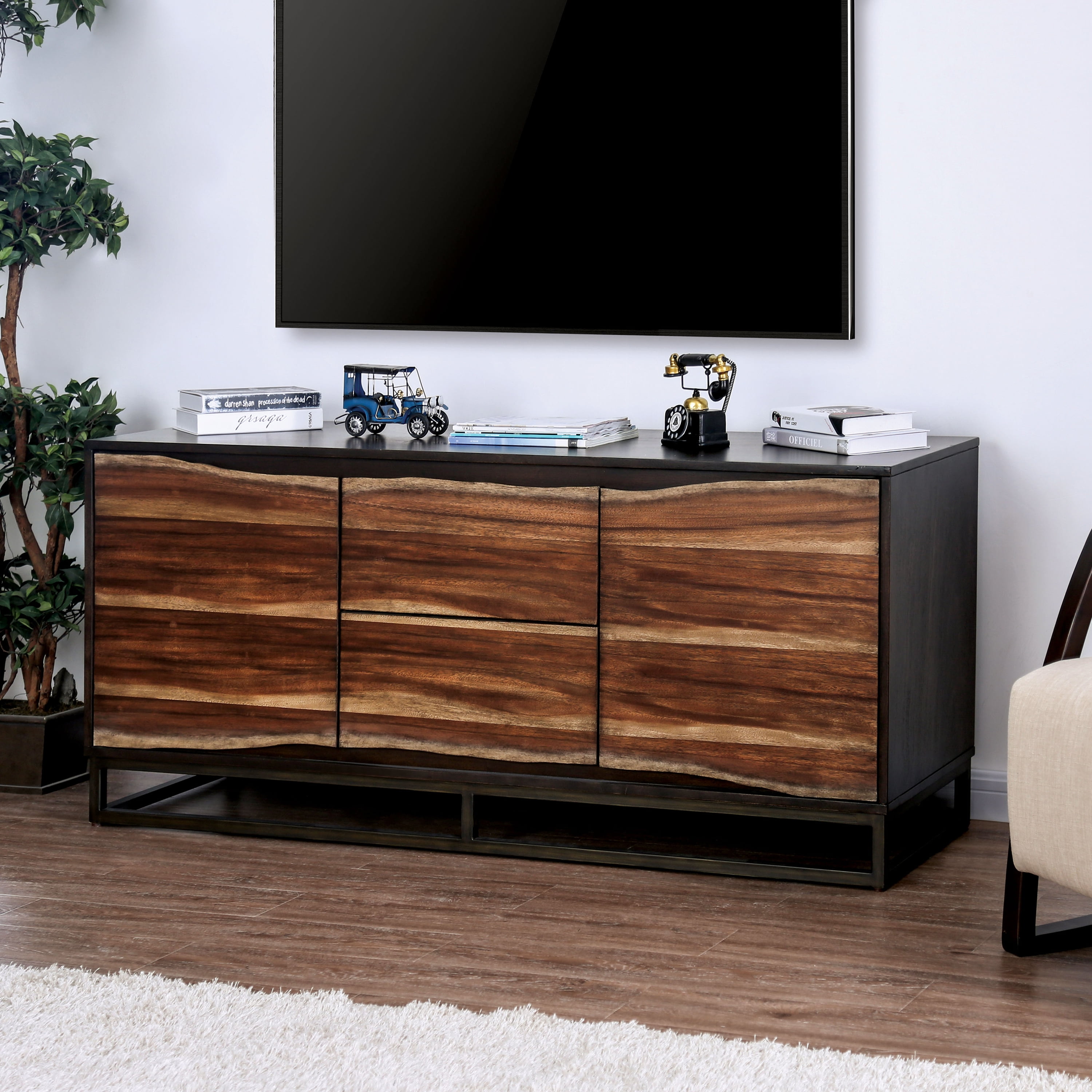 Furniture of America Beaver MultiStorage TV Stand, 64", Dark Oak