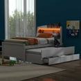 thumbnail image 4 of Solid Wood Bed Frame with Storage LED Headboard, Twin Size Trundle and 3 Drawers, Platform Bed Frame, Mid Century Bedframe, Wood Foundation(White, Twin), 4 of 9