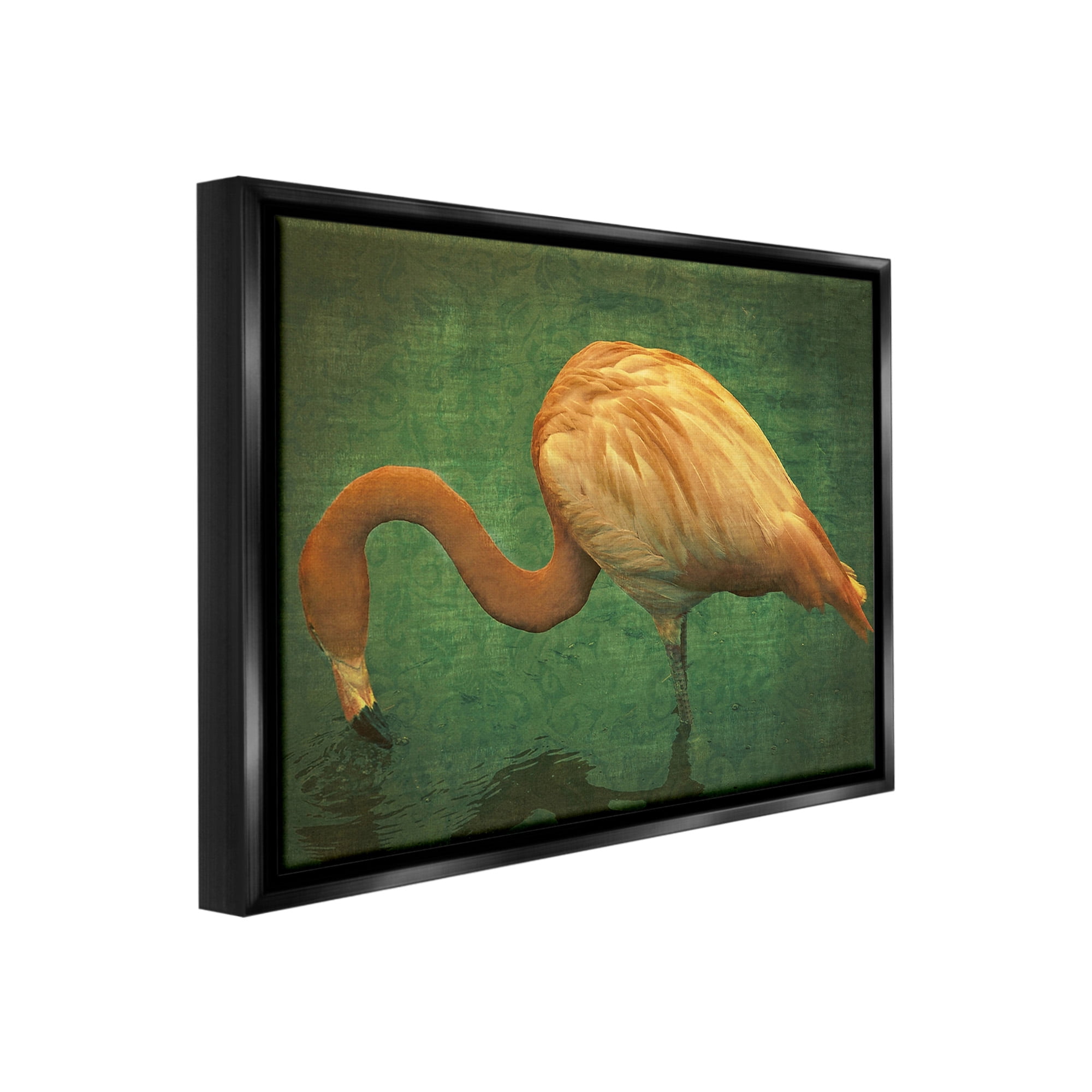 Stupell Industries Dark Flamingo in Pond Animals & Insects Painting Black Floater Framed Canvas Art Print Wall Art, 31 x 25
