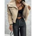 thumbnail image 4 of Lambswool Cropped Jacket Women Oversized Motorcycle Coats Fall Fashion Outfits Winter Clothes Beige M, 4 of 8
