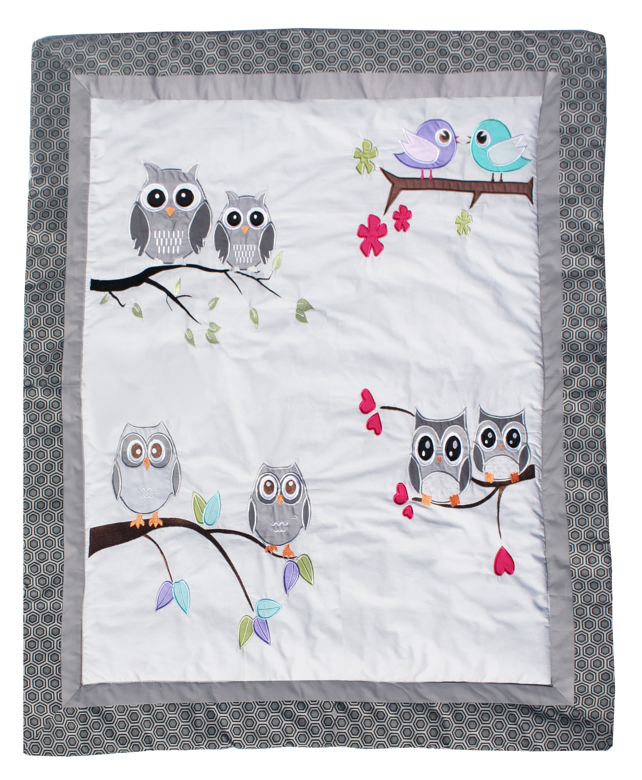 BabyFad Owl Grey 9 Piece Crib Bedding Set