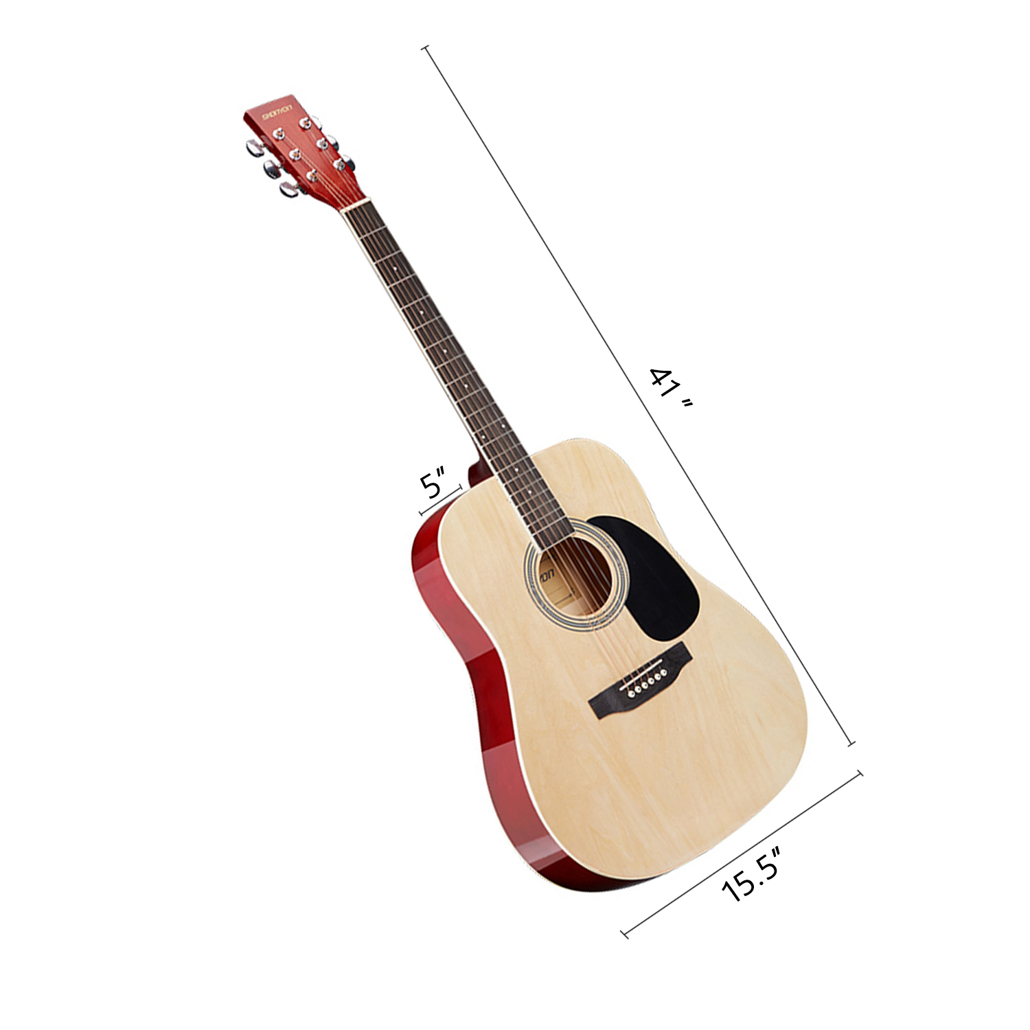 YouYeap 41" All-Wood Acoustic Guitar Starter Level Kit with Gig Bag, E-Tuner, Pick, Strap and Rag, Natural - image 4 of 11