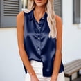 thumbnail image 2 of Sillenn Womens Sleeveless Shirts Button Down Collared Shirt Silky Satin Blouse Business Work Summer Tank Top Peasant Tunic Tops Classical Blouse Dressy Casual V Neck Basic Tank Tops Blue L, 2 of 8