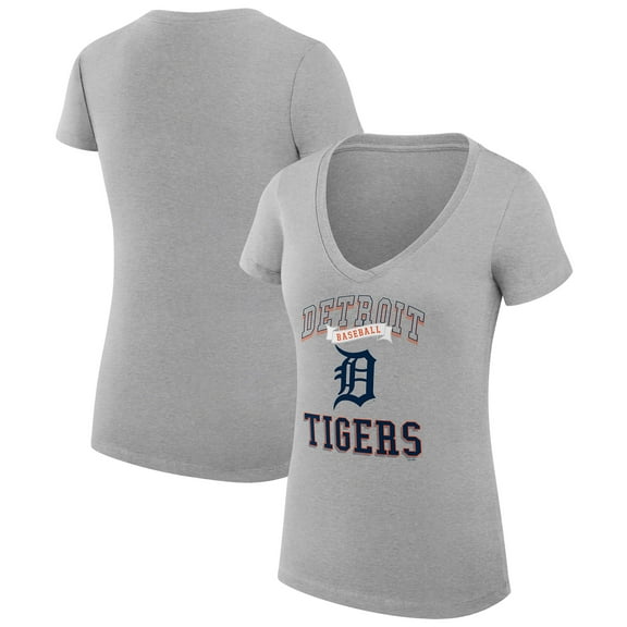 Women's G-III 4Her by Carl Banks Heather Gray Detroit Tigers Super-Slim Fit Lightweight Team Logo Graphic V-Neck T-Shirt
