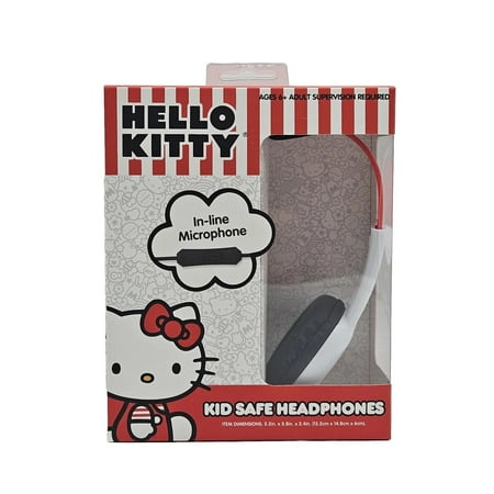 Hello Kitty Kid Safe Headphones Red/White w/Mic