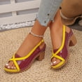 thumbnail image 5 of BADHUB Women Leather Sandals Chunky Heels Open Toe Sandal Slip on Vintage Summer Dressy Fashion Footwear Breathable Vacation Shoes Wine 39, 5 of 6