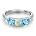 thumbnail image 3 of Gem Stone King 925 Sterling Silver Simulated White Opal and Swiss Blue Topaz Engagement Ring for Women | 1.80 Cttw | Round Cabochon 5MM | Gemstone October Birthstone | Size 8, 3 of 6