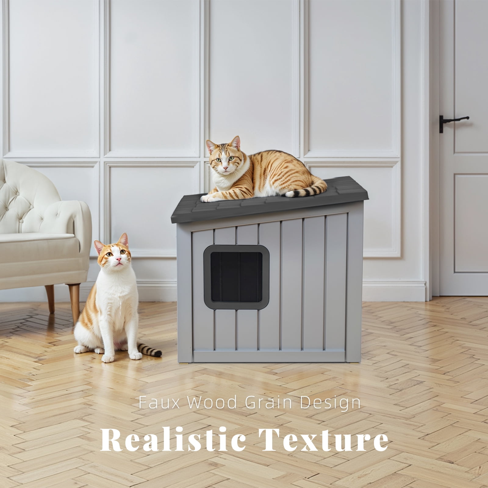 EasyUp Outdoor Cat House,Waterproof Resin Cat Houses for Feral Cats,Robust and Easy to Assemble,Feral Cat Shelter for Winter,Suitable for Cats, Rabbits and Other Small Animals