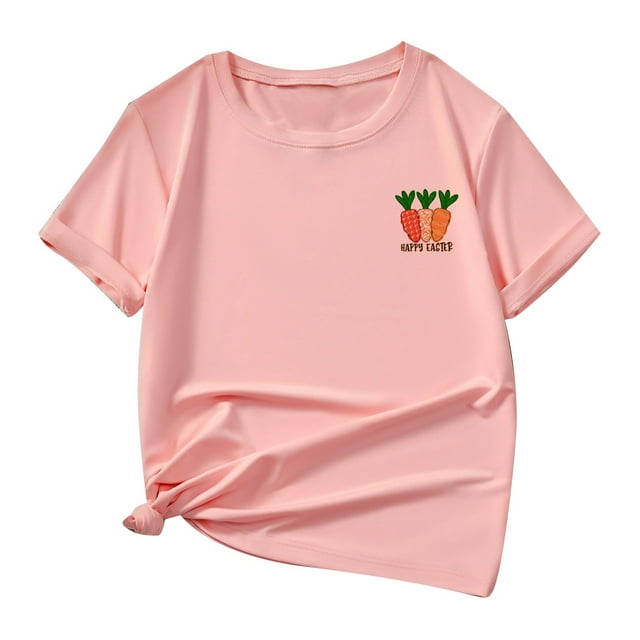 MEZZALL Children Casual Letter Pattern Print Multicolor T-Shirts Round Neck Short Sleeve Tshirts, Pink, 110