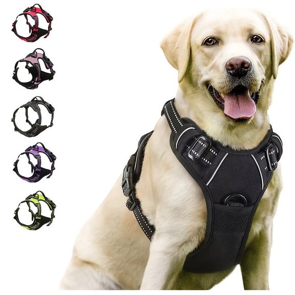 No Pull Dog Harness Front Clip Heavy Duty Reflective Easy Control Handle for Large Dog Walking (L,Black)