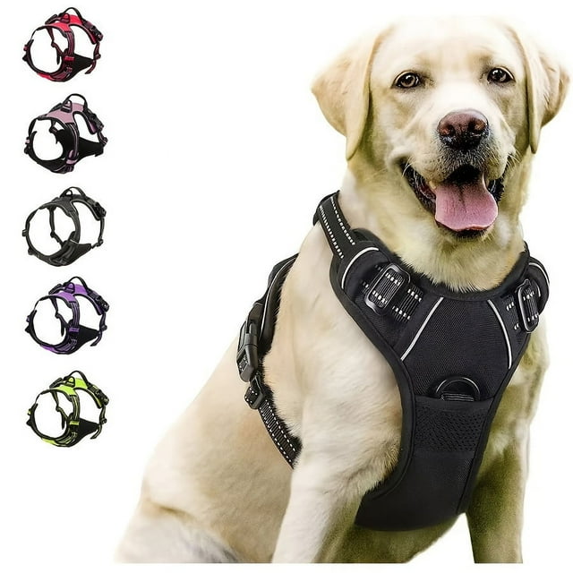 No Pull Dog Harness Front Clip Heavy Duty Reflective Easy Control Handle for Large Dog Walking (L,Black)