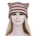 thumbnail image 5 of Ljudmp Womens Mens Crochet Chunky Cable Knit Beanie Cute Cat Ear Brimless Hat Winter Stretch Thick Casual Striped Knit Skull Cap Pink, 5 of 8