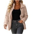 thumbnail image 2 of SZJXBUY Fleece Teddy Jacket Women Lightweight Collared Full Zip Up Jackets Fall Winter Casual Long Sleeve Coats Outerwear with Pockets Khaki,S, 2 of 5