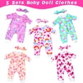 thumbnail image 2 of ZITA ELEMENT 5 Sets Baby Doll Clothes and Headbands Baby Doll Accessories Set for 14 -16 Inch Doll, Total 10 pcs Baby Doll Jumpsuit Outfits and Accessories, 2 of 9
