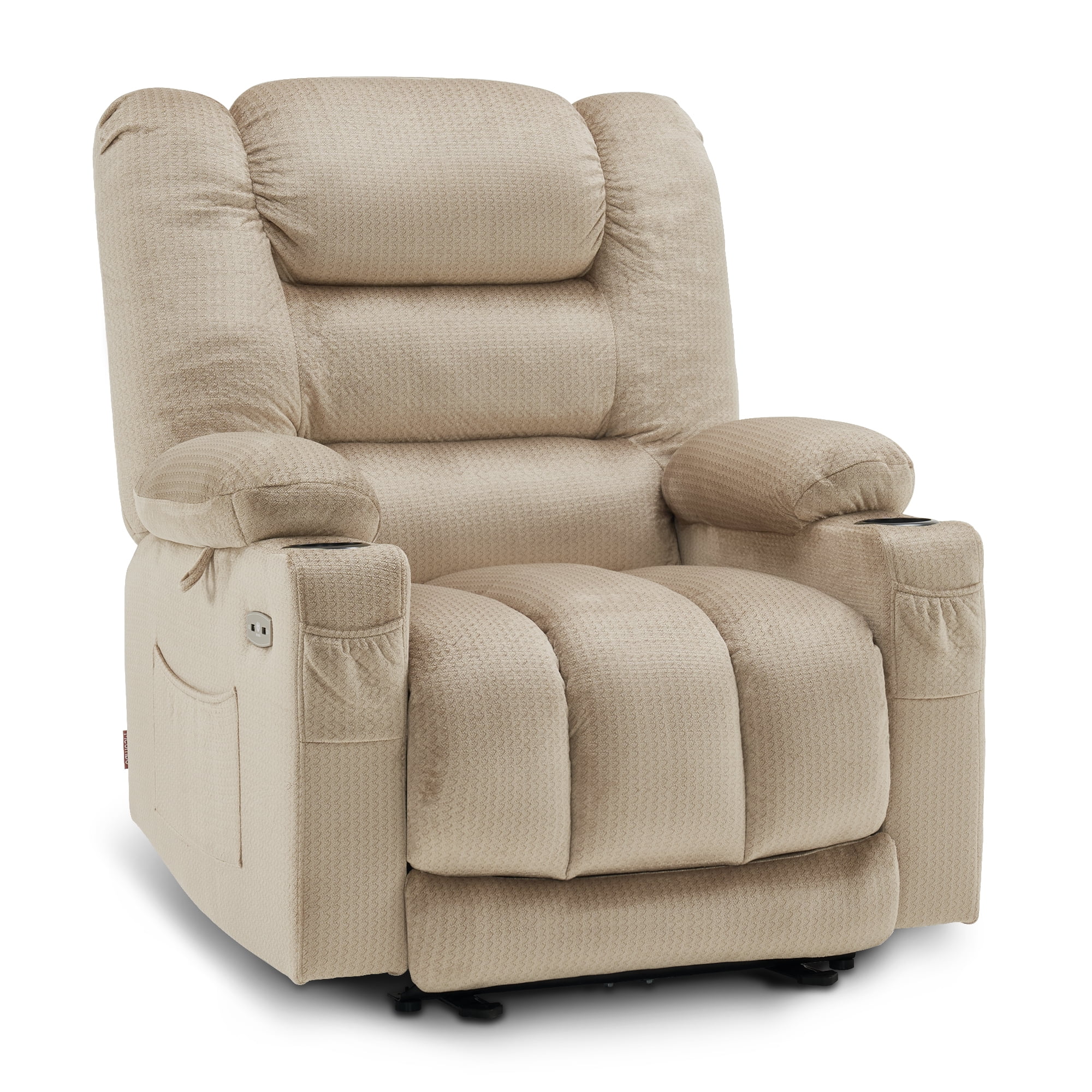 MCombo Electric Power Recliner Chair with Heat and Massage, USB Ports, Cup Holders, Reclining Chair for Living Room 670 (Beige)
