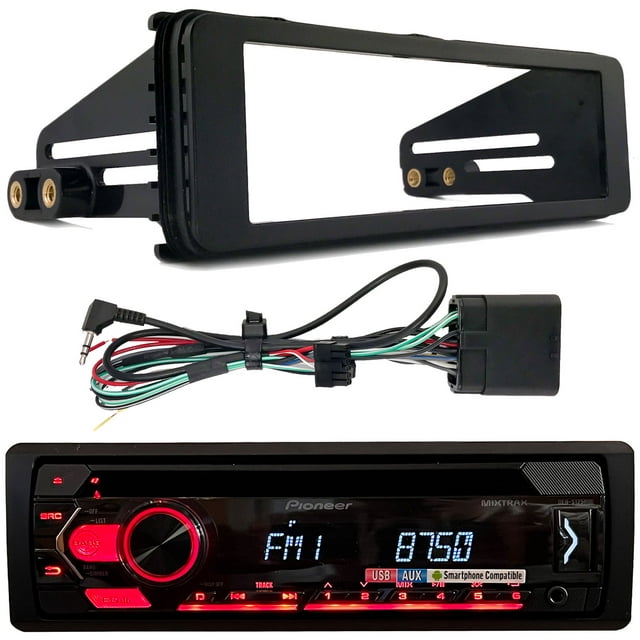 Pioneer DEH-S1250UB Single DIN AM/FM Radio Stereo USB AUX CD Player Receiver Bundle Combo with Single-DIN Stereo Installation Kit (Fits Select 1998-2013 Harley Davidson Touring Motorcycles)