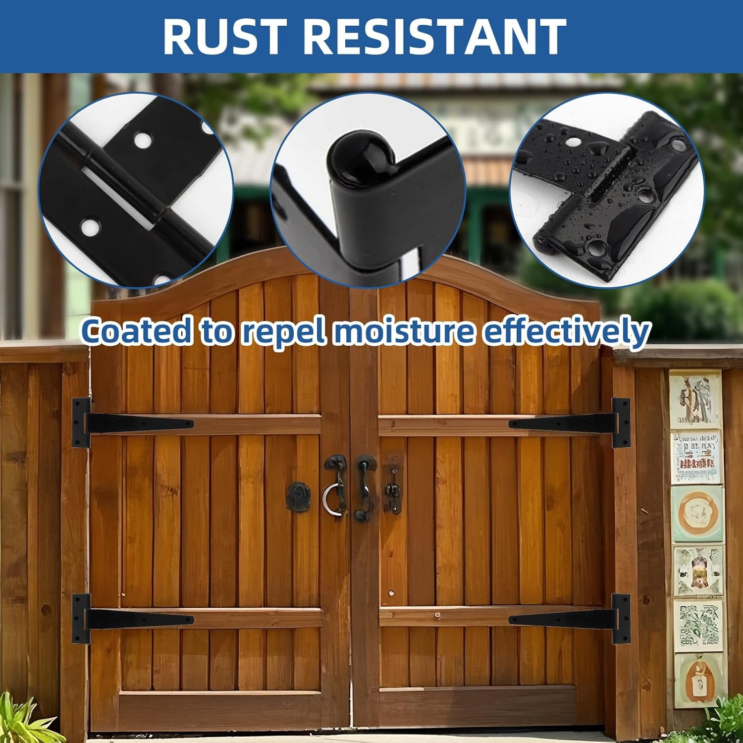 ABCISI T-Strap Barn Door Hinges, Shed Door Heavy Duty Hinges Gate Strap Hinges, Black Wrought Hardware Iron Rustproof (5inch, 4 PCS)