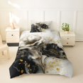 thumbnail image 2 of Castle Fairy Luxury Ink Gold Floral Art Twin Duvet Cover,Black White Flower Glitter Splash Layout Twin Bedding,Gold Gray,Black Reversible,2pcs,No Comforter,1 Duvet Cover and 1 Pillowcase, 2 of 5