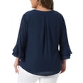 thumbnail image 4 of DARING DIVA Women's Plus 3/4 Bell Sleeve Notch Chiffon Tunic Shirts 1X Navy Blue, 4 of 6