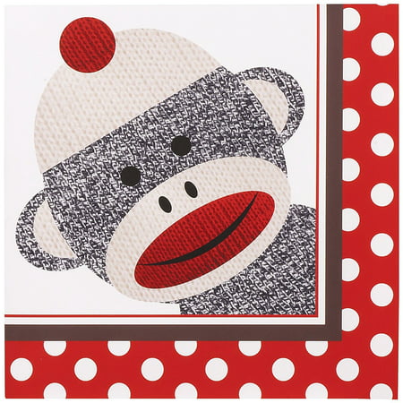 Sock Monkey Party Supplies - Lunch Napkins (20), Includes (20) 2-ply paper lunch napkins. Each measures 6.5 x 6.5 in size. By BirthdayExpress