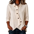 thumbnail image 5 of Summer Sales Womens Summer Tops Asymmetrical Placket Collar Linen‑Blend Button Casual Blouse Oversized Tshirts for Women, 5 of 9