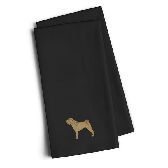 Shar Pei Merry Black Embroidered Towel Set of 2