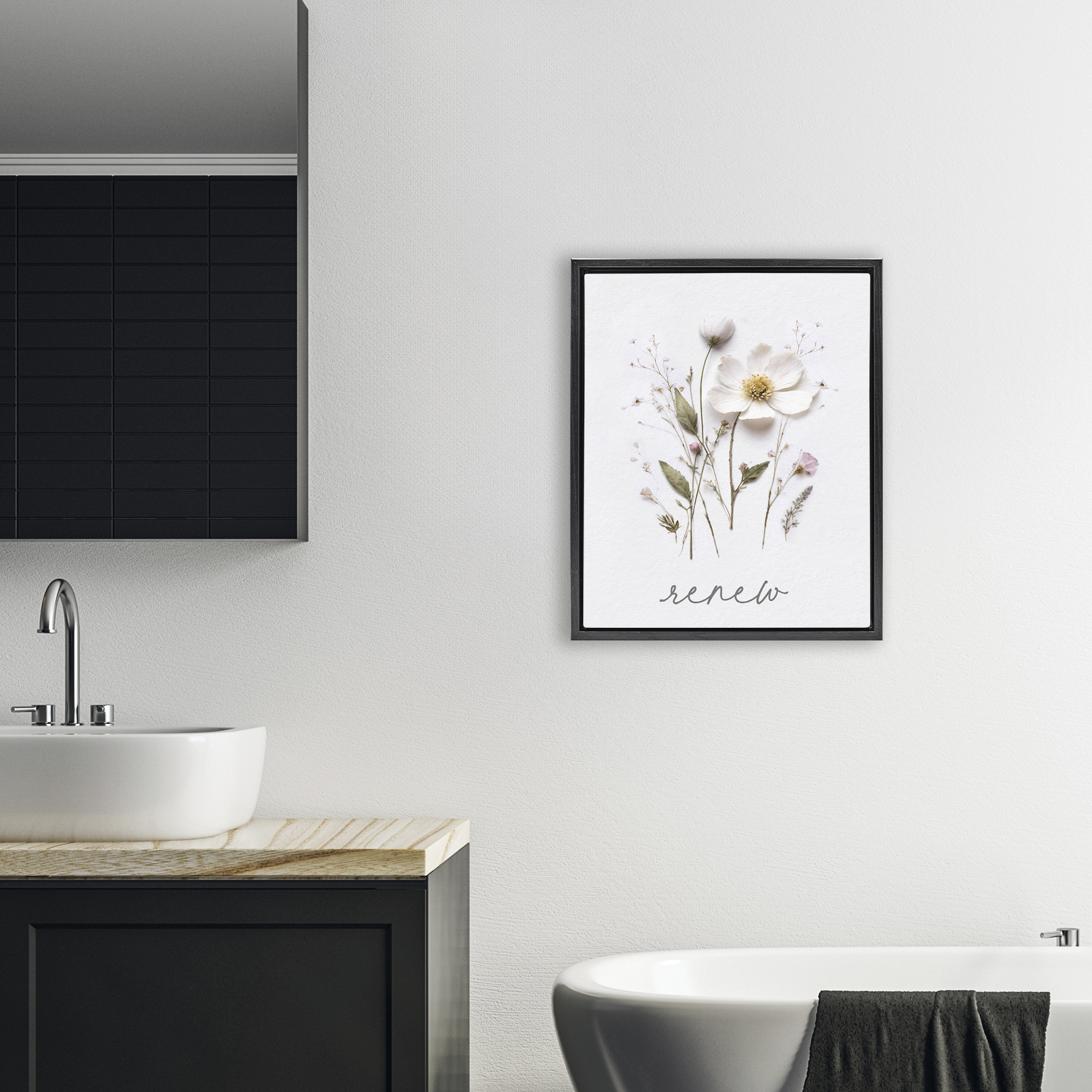 Pressed Flowers Renew Black Framed Floater Canvas Wall Art, design by Lettered and Lined