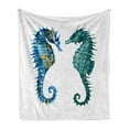 thumbnail image 1 of Seahorse Soft Flannel Fleece Throw Blanket, Watercolor Inspired Retro Artwork of 2 Seahorse, Cozy Plush for Indoor and Outdoor Use, 50" x 60", Pale Coffee Royal Blue, by Ambesonne, 1 of 6