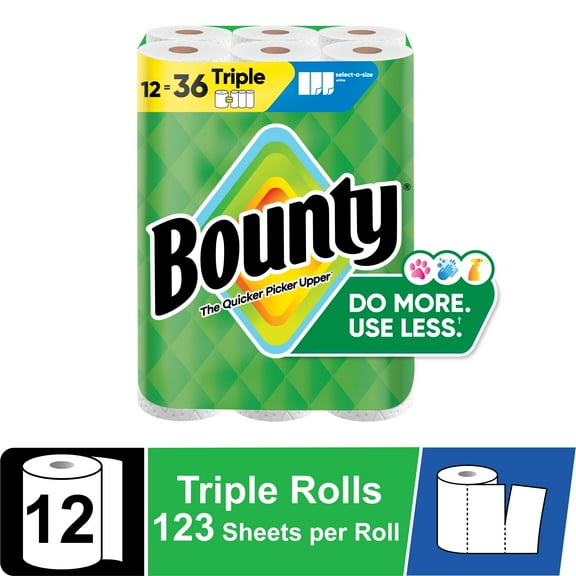 Bounty Paper Towels Select-A-Size White, 12 Triple Rolls, 123 Sheets per Roll