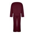 thumbnail image 5 of CHUMUD Two Piece Sets for Women Petite Wide Leg Pants Set Summer Outfits Long Sleeve Top Trousers Lounge Matching Sets Casual Going Out, 5 of 6