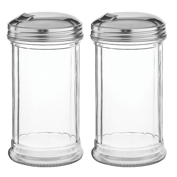 Choice 12 oz. Glass Sugar Pourer with Stainless Steel Lid - Pack of 2