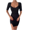 thumbnail image 1 of Bigersell Robes Formelles pour Femmes Mode Été Patchwork Uni Amincissant Manches Courtes Mini Robe Princesse Vêtements pour Petites Filles Femmes Robes Boho, Style 19203, Noir P, 1 of 5